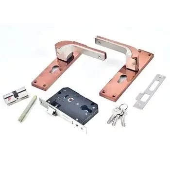 PLAZA 8 CYS BELLA MORTISE HANDLE + LOCK + CYLINDER BOTH SIDE KEY IN ROSE GOLD FINISH PLAZA | Model: 7623