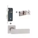 IPSA HSSOR09 STAINLESS STEEL MORTISE HANDLE ON ROSE + LOCK BODY + 60MM CYLINDER KEY & KNOB LEVER HANDLES IPSA | Model: 6594