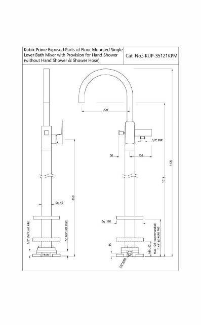 Exposed Parts Of Floor Mounted Single Lever Bath Mixer | Model : KUP-CHR-35121KPM
