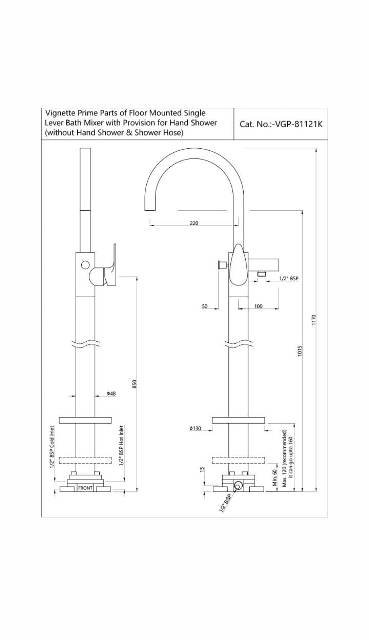 Exposed Parts Of Floor Mounted Single Lever Bath Mixer | Model : VGP-ACR-81121K