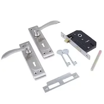 PLAZA STAR KY :- 7 STAR MORTISE HANDLE ON PLATE WITH LEVER LOCK IN STAINLESS STEEL FINISH LEVER HANDLES PLAZA | Model: 8316