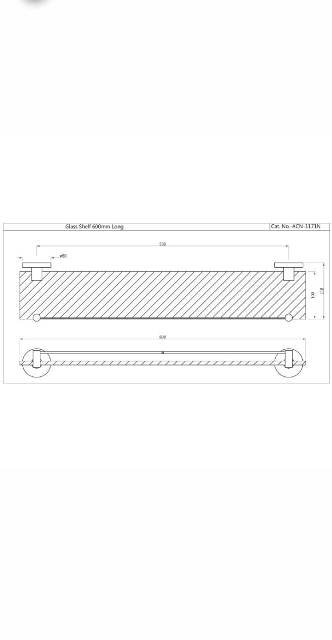 Glass Shelf 600mm Long | Model : ACN-GBP-1171N