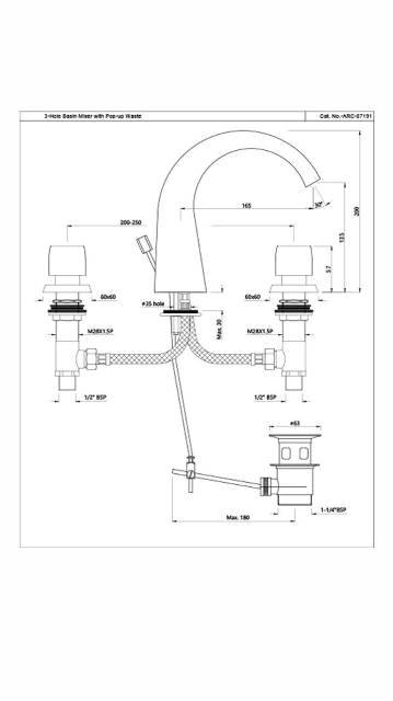 3-Hole Basin Mixer With Popup Waste System | Model : ARC-SSF-87191