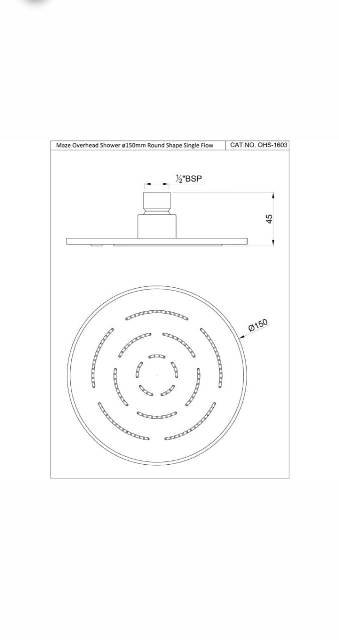 Maze Overhead Shower 150mm Round Shape Single Flow | Model : OHS-GRF-1603