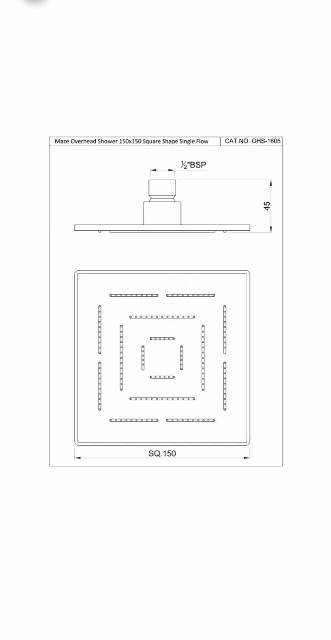 Maze Overhead Shower 150*150mm Square Shape Single Flow | Model : OHS-ABR-1605