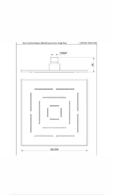 Maze Overhead Shower 200*200mm Square Shape Single Flow | Model : OHS-GDS-1619