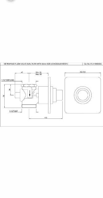 Metropole Flush Valve Dual Flow 32mm Size (Concealed Body) | Model : FLV-GLD-1085NSQ