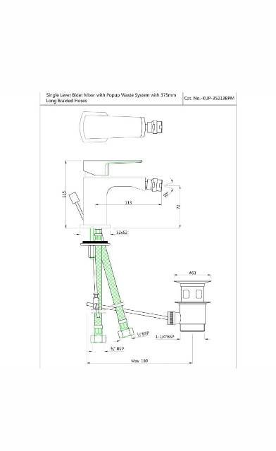 Single Lever 1-Hole Bidet Mixer With Popup Waste System | Model : KUP-ABR-35213BPM