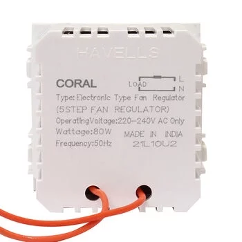 HAVELLS 5 STEP FAN REGULATOR HIGH SPEED 2 MODULE CORAL HAVELLS Model: AHLRFHW005