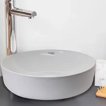 GLOCERA COSY WASH BASIN ROUND WHITE MATTE VESSEL / TABLE TOP / COUNTER TOP GLOCERA Model: GG/AB/62002