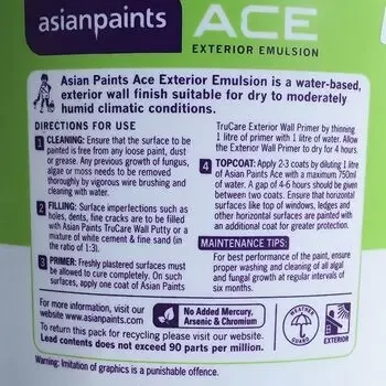 ASIAN PAINTS ACE EXTERIOR EMULSION AC21G 9LTR ASIAN PAINTS | Model: 00519607313