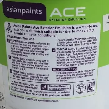 ASIAN PAINTS ACE EXTERIOR EMULSION ULTRA WHITE 10LTR ASIAN PAINTS | Model: 00510908310