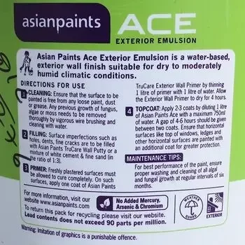 ASIAN PAINTS ACE EXTERIOR EMULSION AC9G 18LTR ASIAN PAINTS | Model: 00519602329