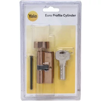 YALE 60MM CYLINDER WITH INSIDE THUMBTURN AND OUTSIDE KEY, PVD RG WITH DIMPLED KEY YALE Model: 60 MM TT PRG DK-S