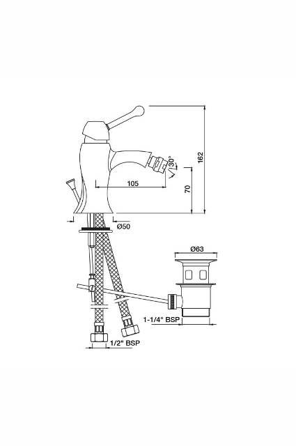 Single Lever 1-Hole Bidet Mixer With Popup Waste System | Model : QQP-CHR-7213BPM
